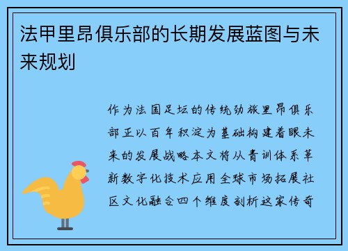 法甲里昂俱乐部的长期发展蓝图与未来规划